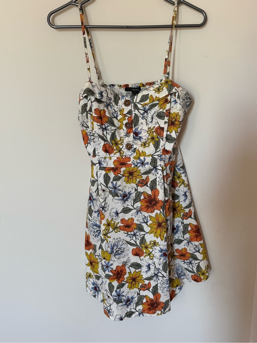 Forever 21 White Floral Mini Dress with Orange & Yellow Blooms